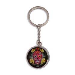 Llavero corcholata de metal calavera, Souvenir de la Riviera Maya, México