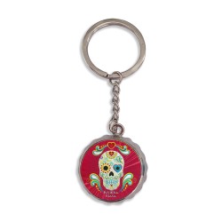 Llavero corcholata de metal calavera, Souvenir de la Riviera Maya, México