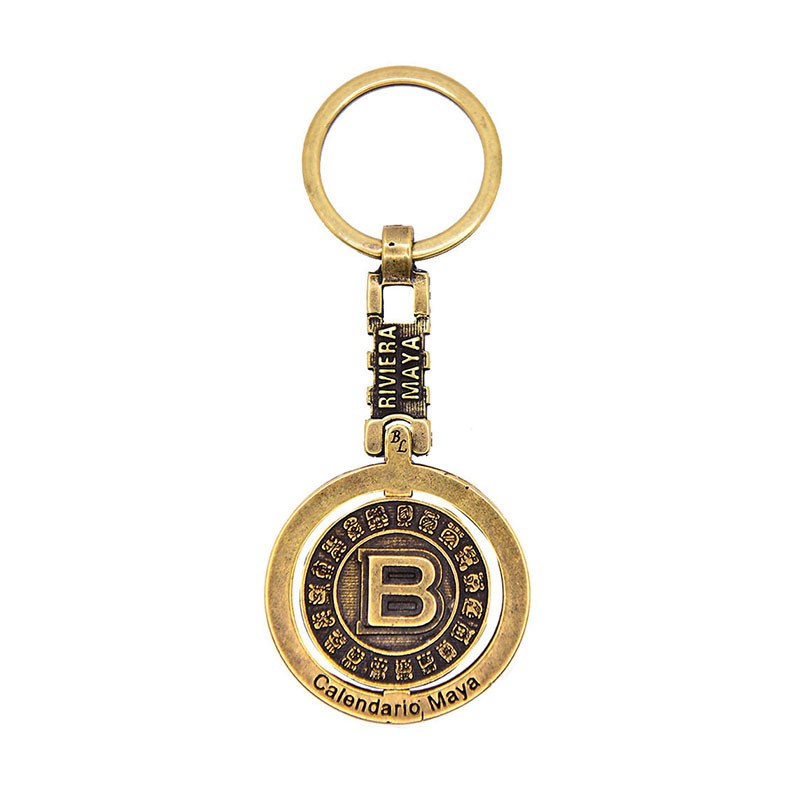 Llavero de latón letra B con el Calendario Maya, Souvenir, recuerdo de la Riviera Maya, México
