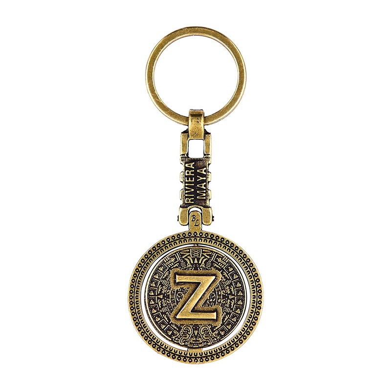 Llavero de latón letra Z con Calendario Azteca, Souvenir, recuerdo de la Riviera Maya, México