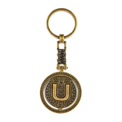 Llavero de latón letra U con Calendario Azteca, Souvenir, recuerdo de la Riviera Maya, México