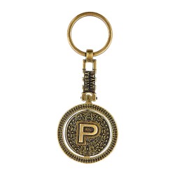 Llavero de latón letra P con Calendario Azteca, Souvenir, recuerdo de la Riviera Maya, México