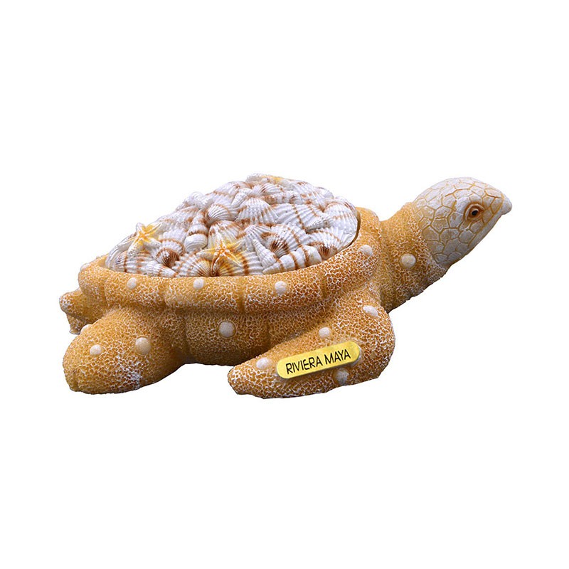 Caja de resina con acabado arena y figura de una tortuga