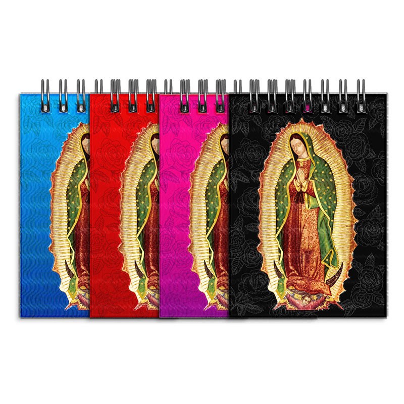 Libreta de apunte con la ilustracion de la Virgen de Guadalupe. Souvenir y recuerdo emblemático de la Riviera Maya, México.
