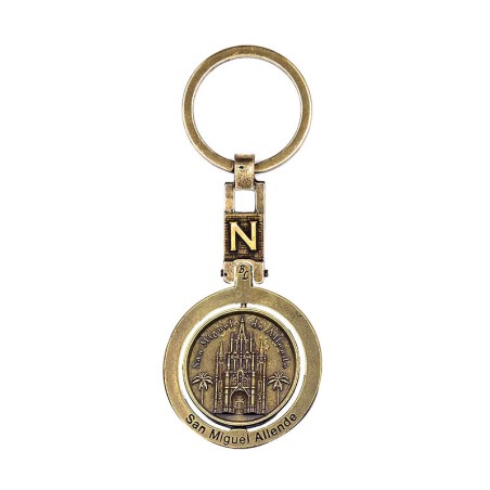 Llavero de laton letra N con la Parroquia de San Miguel Allende, souvenir o regalo de Mexico.