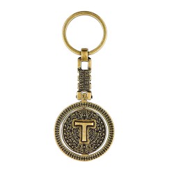 Llavero de laton letra T con el Calendario Azteca, souvenir o regalo de San Miguel Allende, Mexico.