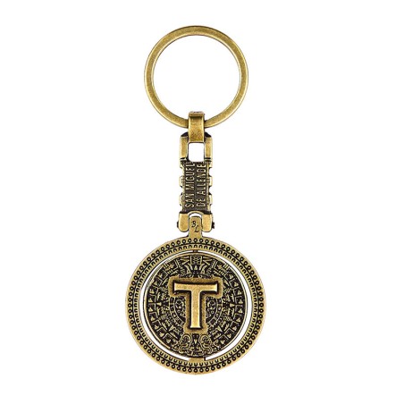 Llavero de laton letra T con el Calendario Azteca, souvenir o regalo de San Miguel Allende, Mexico.