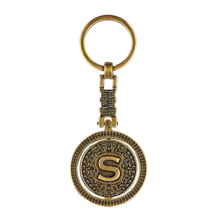 Llavero de laton letra S con el Calendario Azteca, souvenir o regalo de San Miguel Allende, Mexico.