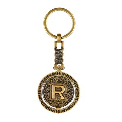 Llavero de laton letra R con el Calendario Azteca, souvenir o regalo de San Miguel Allende, Mexico.