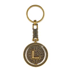 Llavero de laton letra L con el Calendario Azteca, souvenir o regalo de San Miguel Allende, Mexico.