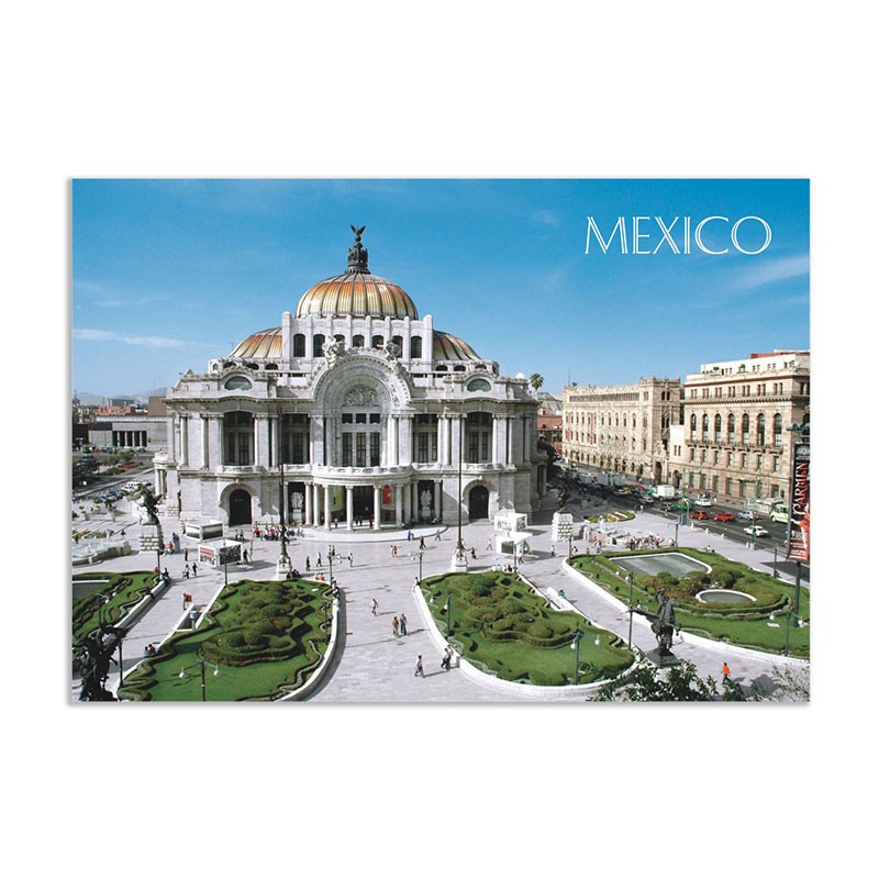 Tarjeta postal con vista de Bellas Artes, souvenir y recuerdo de la Ciudad de México, CDMX.