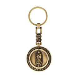 Llavero giratorio de latón con la Virgen de Guadalupe. Souvenir de la Ciudad de México, CDMX.