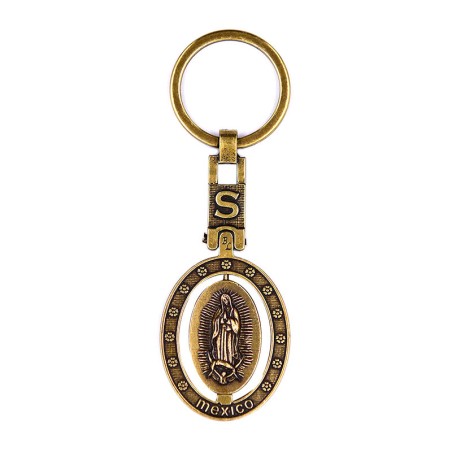Llavero de latón letra S con Virgen de Guadalupe, souvenir o regalo de México, CDMX