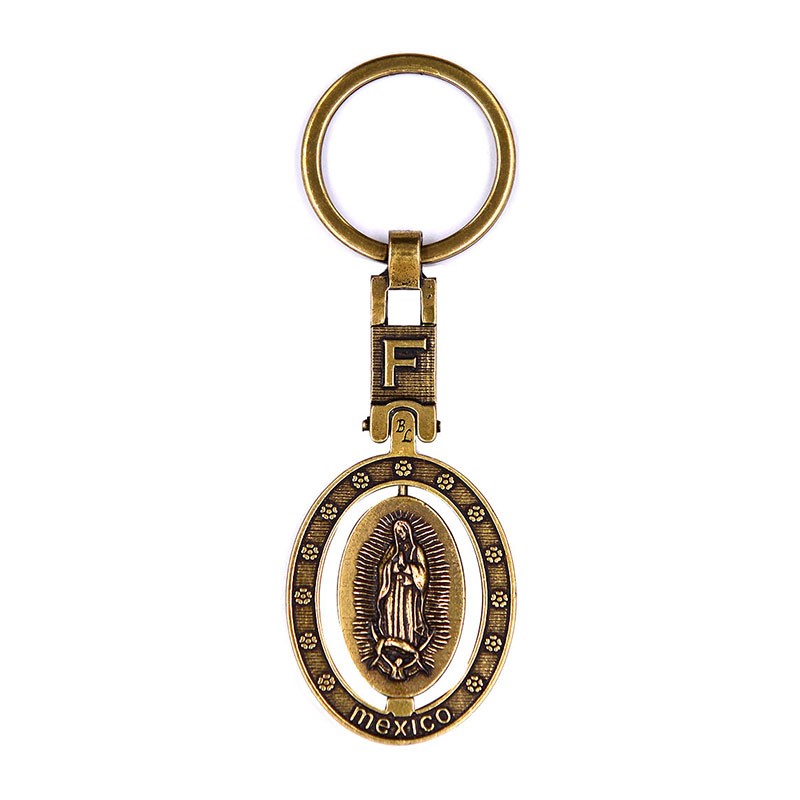Llavero de latón letra F con Virgen de Guadalupe, souvenir o regalo de México, CDMX