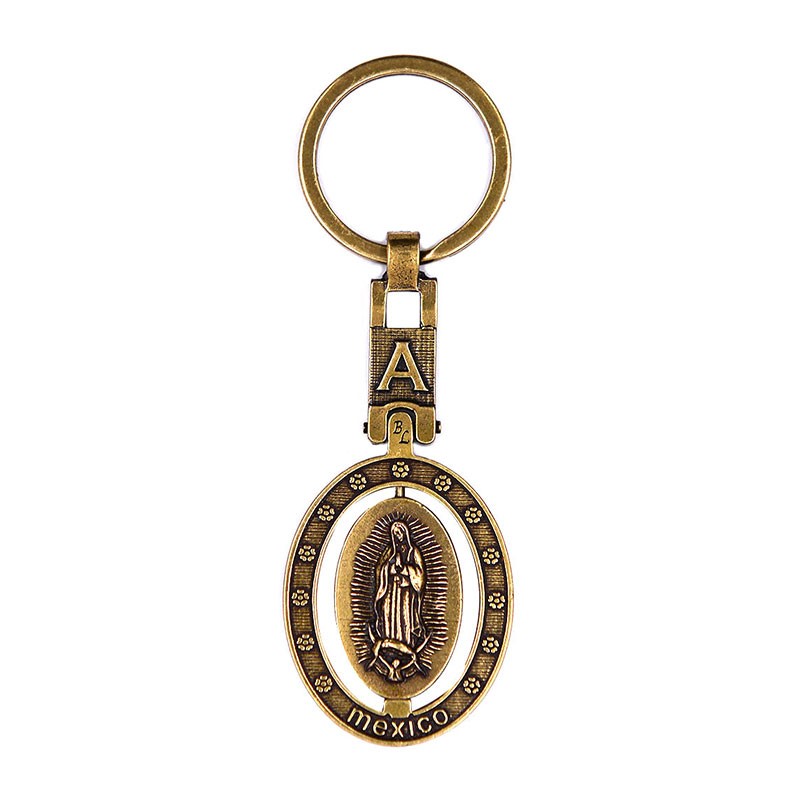 Llavero de latón letra A con Virgen de Guadalupe, souvenir o regalo de México, CDMX