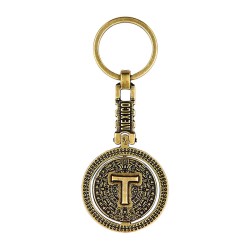 Llavero de latón letra T con Calendario Azteca, souvenir o regalo de la Ciudad de México, CDMX.