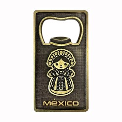 Magneto destapador de latón con el Calendario Azteca. Souvenir de la Ciudad de México, CDMX.