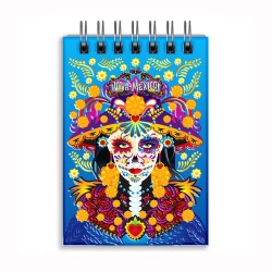 Libreta de apunte con ilustracion de una catrina, típica del día de muertos. Souvenir y recuerdo de la Ciudad de México, CDMX.