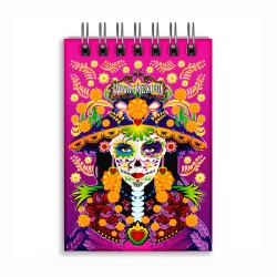 Libreta de apunte con ilustracion de una catrina, típica del día de muertos. Souvenir y recuerdo de la Ciudad de México, CDMX.