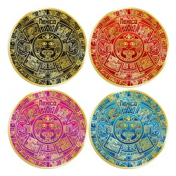 Set de 4 portavasos Calendario Azteca, emblemático de la cultura prehispánica, Souvenir de la Ciudad de México.