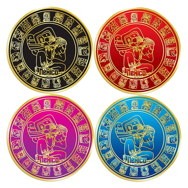 Set de 4 portavasos Calendario Maya, emblemático de la cultura maya, Souvenir de la Ciudad de México.