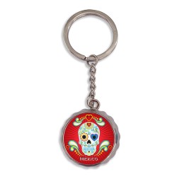 Llavero corcholata de metal calavera, Souvenir Ciudad de Mexico, CDMX.