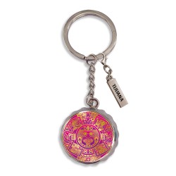 Llavero corcholata de metal calendario Azteca, Souvenir de Tijuana, México.