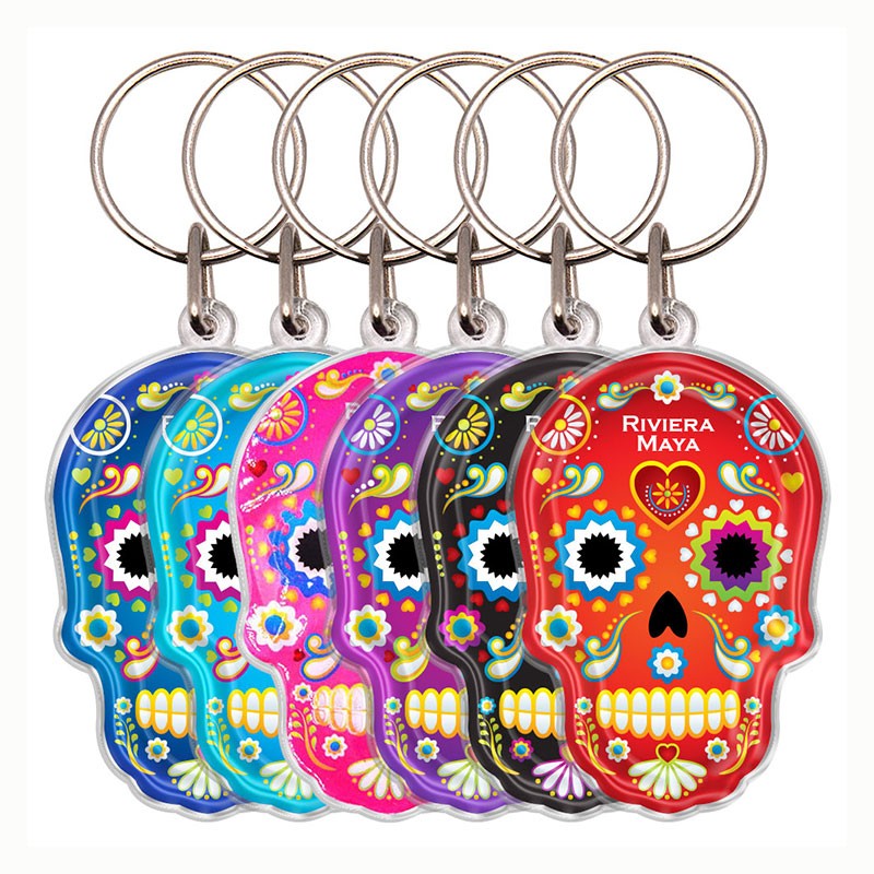 Llavero acrílico calavera, día de muertos. Souvenir Riviera Maya