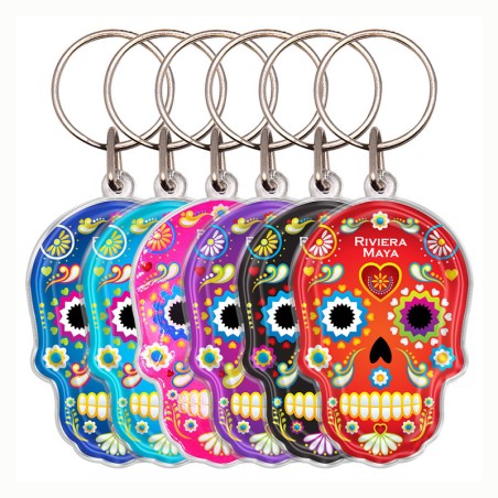 Llavero acrílico calavera, día de muertos. Souvenir Riviera Maya