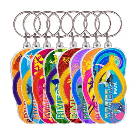 Llavero de acrílico chancla. Souvenir de la Riviera Maya, México