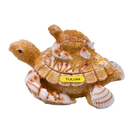 Caja de resina con acabado arena y figura de unas tortugas