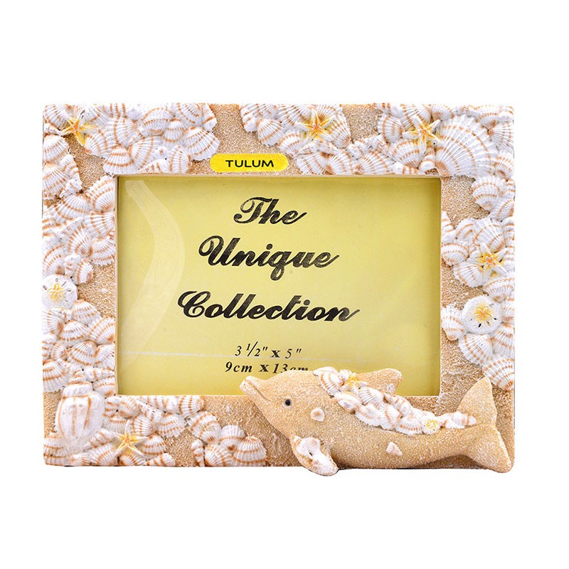 Portaretrato mediano  de resina con acabado Arena e ilustración de un delfín