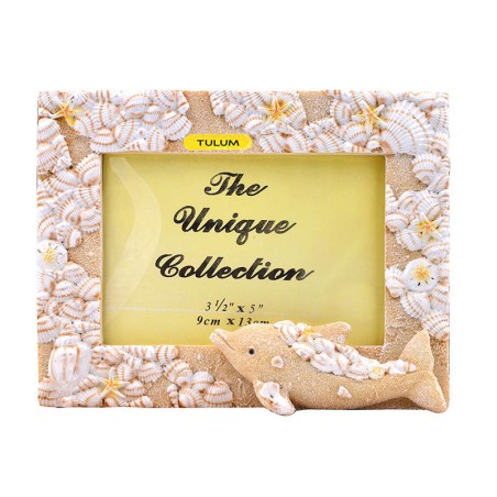 Portaretrato mediano  de resina con acabado Arena e ilustración de un delfín