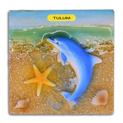 4 magnetos de resina cuadrados con ilustraciones de playa