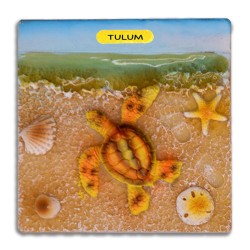 4 magnetos de resina cuadrados con ilustraciones de playa