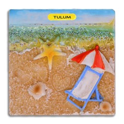 4 magnetos de resina cuadrados con ilustraciones de playa