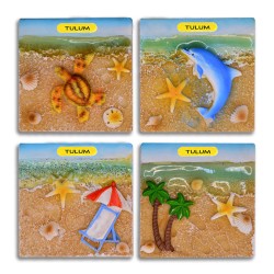 4 magnetos de resina cuadrados con ilustraciones de playa
