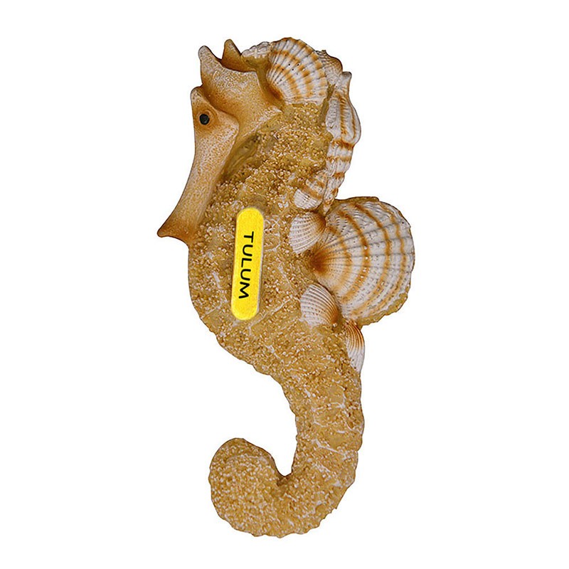 Magneto de resina en forma de caballito de mar con acabado arena