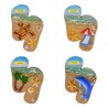 4 magnetos de resina en forma de chancla con ilustraciones de playa