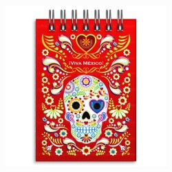 Libreta de apunte con ilustracion de una calavera, típica del dia de muertos. Souvenir y recuerdo de la Riviera Maya, México