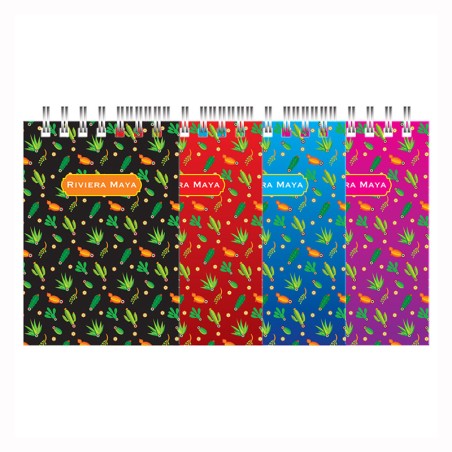 Libreta de apunte con ilustracion de una calavera, típica del dia de muertos. Souvenir y recuerdo de la Riviera Maya, México