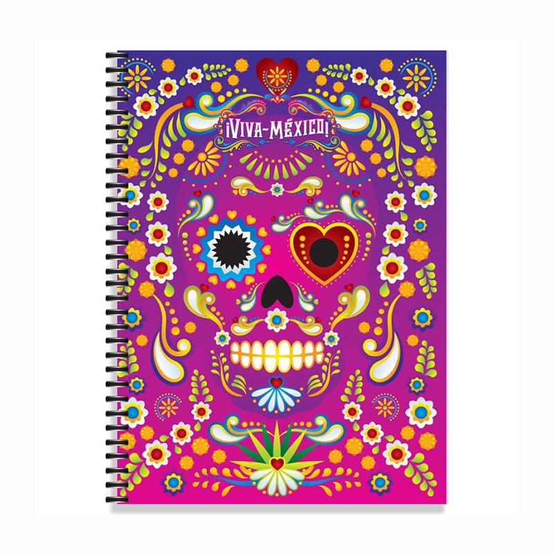 Libreta grande con ilustracion de una calavera, típica del día de muertos en México. Souvenir y recuerdo de la Riviera Maya