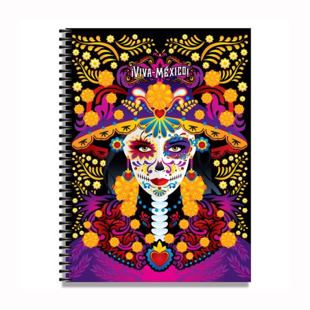 Libreta grande con ilustracion de una catrina, típica del día de muertos en México. Souvenir y recuerdo de la Riviera Maya