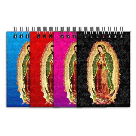 Libreta de apunte con la ilustracion de la Virgen de Guadalupe. Souvenir y recuerdo emblemático de la Riviera Maya, México.