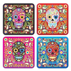 Set de 4 portavasos calavera, tipico del dia de muertos en México, souvenir y recuerdo de la Riviera Maya