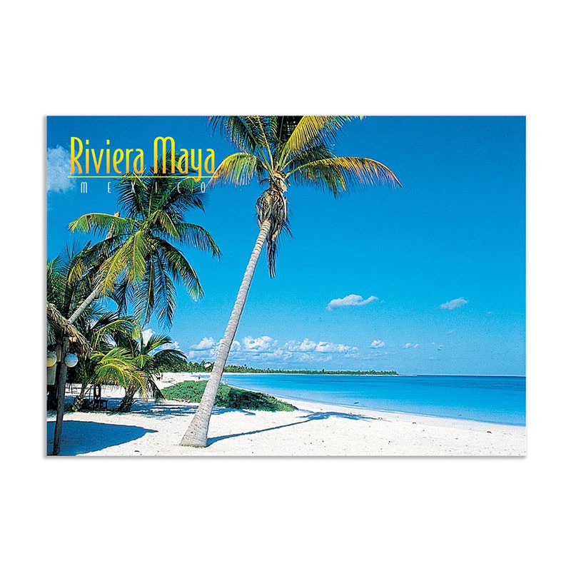 Tarjeta postal de las playas típicas de la Riviera Maya, souvenir y recuerdo de la Riviera Maya, México
