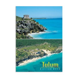 Tarjeta postal con 2 vistas de Tulum, souvenir y recuerdo de la Riviera Maya, México