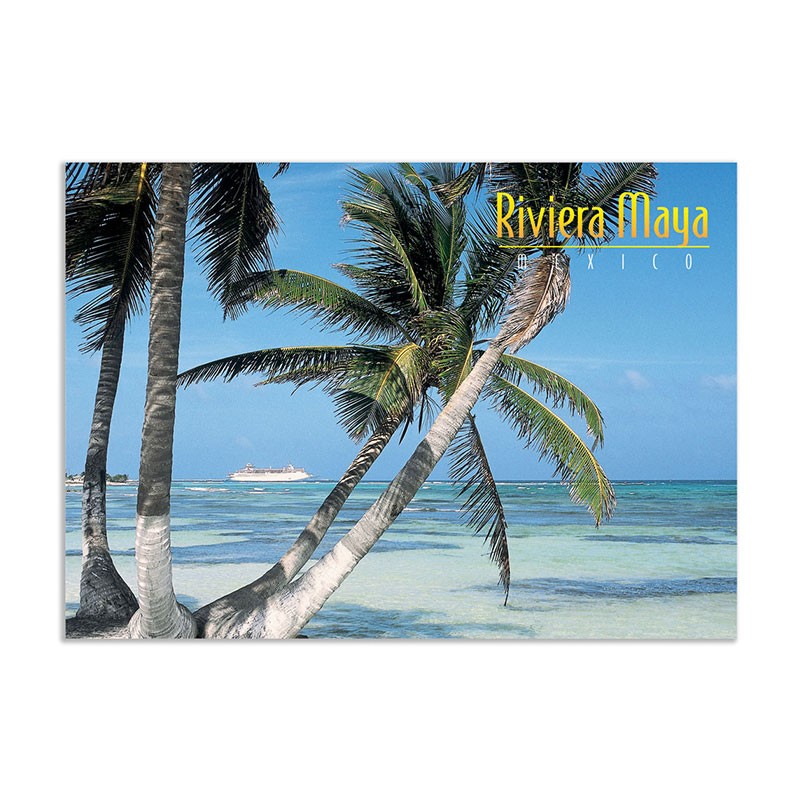 Tarjeta postal con vista típica de la Riviera Maya, souvenir y recuerdo de México