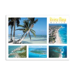 Tarjeta postal con varias vistas de la Riviera Maya, souvenir y recuerdo de México