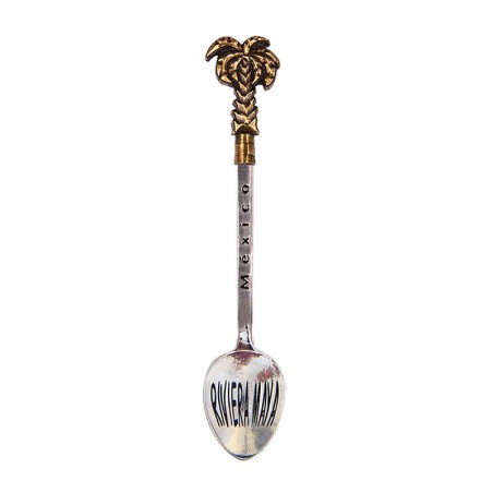 Cuchara de colección latón palmera. Souvenir, recuerdo Riviera Maya, México